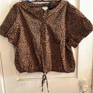 Jcrew Puff-sleeve tie-waist top leopard print